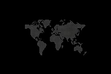 Black and white image of the world with dots on it