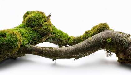 Striking Mossy Tree Branches on Transparent Background, Showcasing Textured Green Vegetation and Natural Wonders in an Isolated, Mystical Landscape