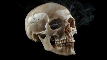 Obraz premium Human Skull With Smoke A Morbid Still Life