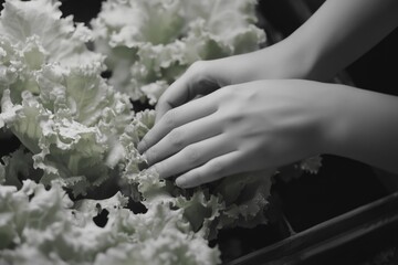 Hand preparing fresh leafy vegetables