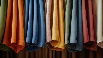 Colorful Cotton Shirts Hanging on Wooden Hangers in a Cozy Fashion Store
