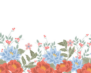 Hand Drawn Lotus Flower and Berry Background