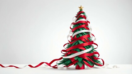 christmas tree made of ribbons on soft white background