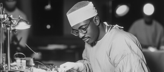 Focused African American Surgeon Operates in a Hospital Theater