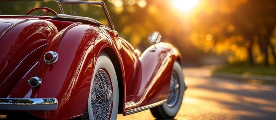 Fototapete Oldtimer Timeless Elegance: Classic Red Car at Golden Hour, Automotive Beauty  © scrdy