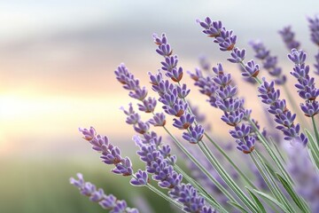 Naklejka premium Close-up of lavender flowers in bloom at sunset