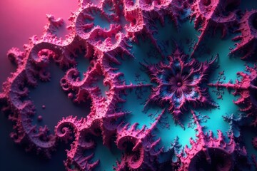 Intricate magenta & teal fractal geometry, mirrored, looping , modern, pattern, background