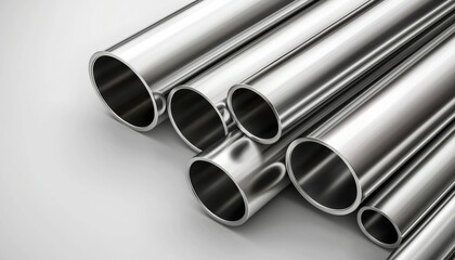 Fototapeta premium Row of silver pipes are stacked on top of each other