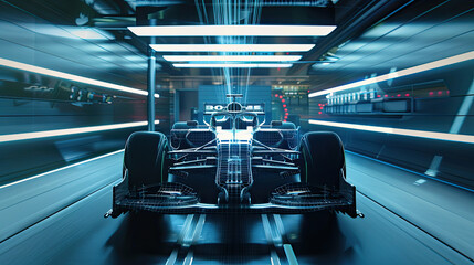 a modern formula 1 car in a wind tunnel.