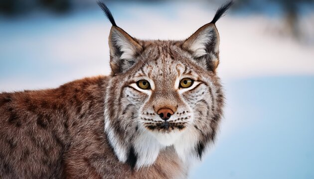 Majestic Lynx Portrait Amidst a Winter Wonderland Frosty Landscape of Norways Bardu Region, Capturing the Pure Beauty of Wildlife in Arctic Snow