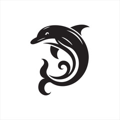 Black Color Dolphin silhouette design Vector Illustration, Solid White Background (14).eps