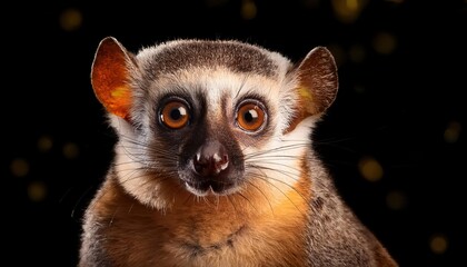 Fototapeta premium Mysterious Nycticebus Borneanus in Tropical Nocturnal Forest, Majestic Closeup Captured at Twilight, Highlighting the Enigmatic Beauty of this Endangered Species.