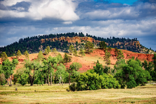 Red hills and plains of Devil's Tower National Monument in Wyoming