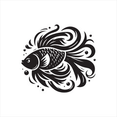 Black Color Fish silhouette design Vector Illustration, Solid White Background (16).eps