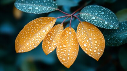 Dew-kissed autumn leaves, garden backdrop, nature photography, website design