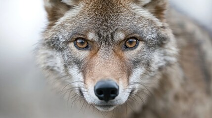 Wild Coyote Close-up, Winter Forest. Nature wildlife photography