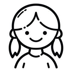 Smiling Little Girl Outline Icon Isolated On White Background