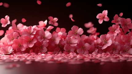 Obraz premium Pink blossoms falling, dark background, spring design