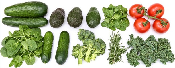 Fresh Green Vegetables and Red Tomatoes Assortment.
