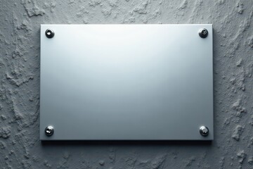 Empty silver glass sign on textured gray wall; ideal for branding projects , metallic, mockup, frame