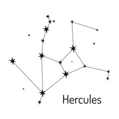 Minimalist line art illustration of the Hercules constellation with stars and connecting lines. Perfect for educational, decorative, or astronomical designs.