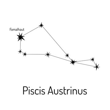 Line art of the Piscis Austrinus constellation with Fomalhaut as the prominent star. A minimalistic and elegant design for astronomy lovers, educational materials, or decor.