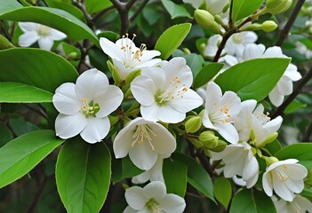 Obraz premium Delicate Jasmine Blossoms in a Lush Green Park
