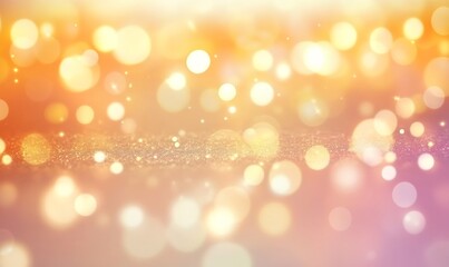 Abstract golden bokeh lights with soft gradient background in yellow and pastel tones. Blurred festive design concept for card, wallpaper, and poster design.