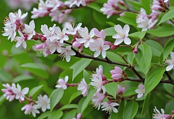 Naklejka premium Beautiful Deutzia Scabra Shrub Blossoming in Spring