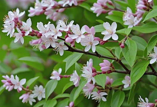 Beautiful Deutzia Scabra Shrub Blossoming in Spring