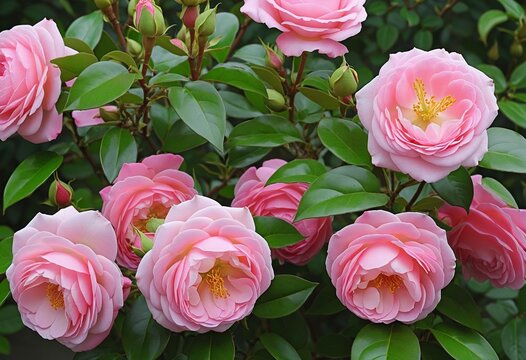 Vibrant Rosa Botticelli: A Close-Up of Lush Pink Floribunda Roses in a Summer Garden