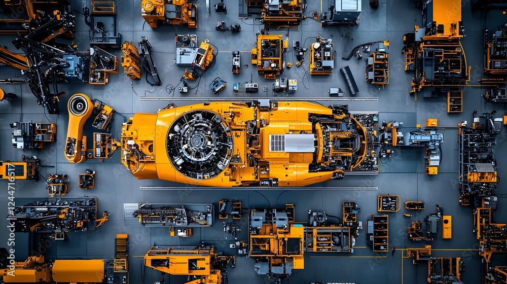 Leinwandbilder A Futuristic Factory Floor with Large Scale Industrial Robots Assembling Heavy Machinery for Automated Production and Engineering Innovation