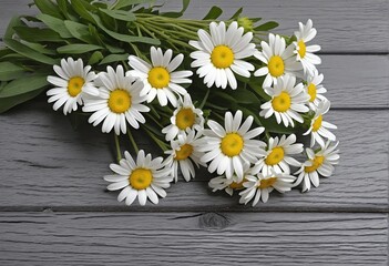 Sunlit Chamomile Bouquet on Rustic Wooden Table