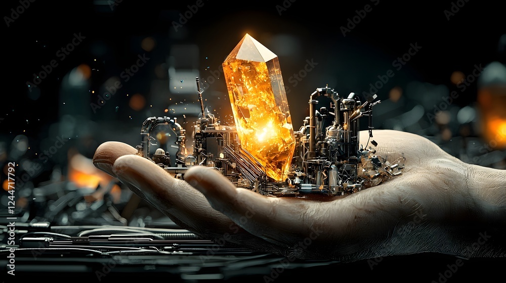 Aufkleber a scientist or researcher holding an unidentified glowing crystal believed to be a powerful new ener