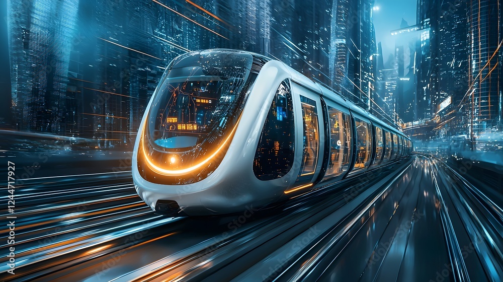 Aufkleber a sleek and ultra modern high speed underground transit system gliding through a futuristic city sky