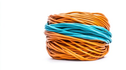 Orange and Light Blue Cord Ball on White Background
