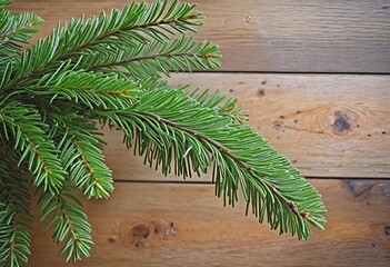 Rustic Holiday Decor: Green Pine Branches on a Weathered Wooden Surface