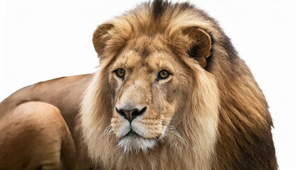 Obraz premium Majestic Lion Basking in the Savannah Sunset, showcasing the Power and Grace of Africas King of Beasts amidst a Palette of Oranges and Reds, as the African Sky Transitions into Night.