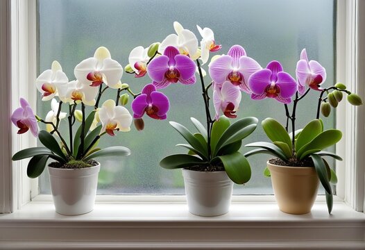 Vibrant Phalaenopsis Orchids Thriving on a Sunlit Window Sill: A Guide to Indoor Care