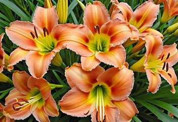 Fototapeta premium Vibrant Orange Daylily 'Longfields Marmalade' Blooms in Summer Garden