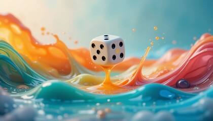 Vibrant Colorful Liquid Splash with Dice Abstract Gaming Concept