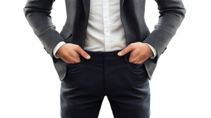 Businessman standing with hands in pockets on transparent background