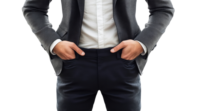 Businessman standing with hands in pockets on transparent background