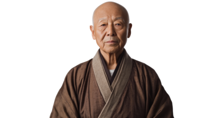 Senior buddhist monk posing on transparent background