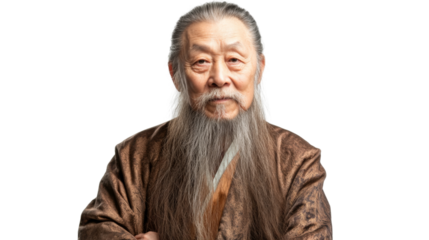Confident kung fu master posing with folded arms on transparent background