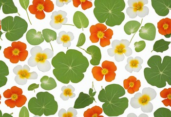 Elegant Nasturtium Floral Pattern on a White Canvas