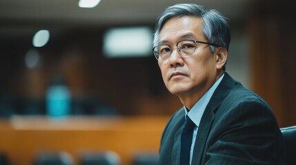 Fototapeta premium Portrait of a Serious Asian Man in a Suit