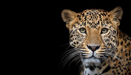 Striking Portrait of a Leopard against a Black Background Created with Generative AI in , Embracing Vivid Tones and Highlighting the Majestic Beasts Power