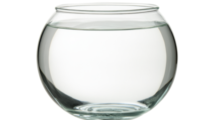 Round fishbowl full of fresh water on transparent background