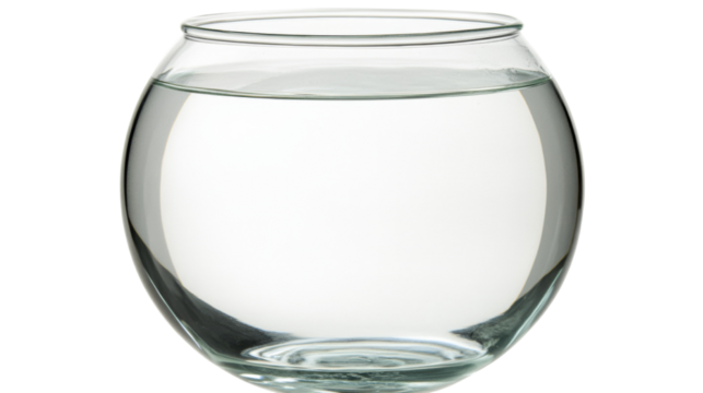 Round fishbowl full of fresh water on transparent background